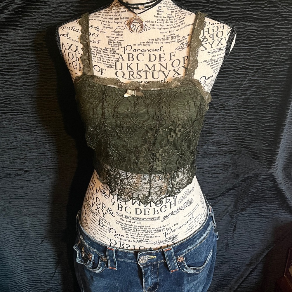 Olive Green Lace Crop Top – Size S